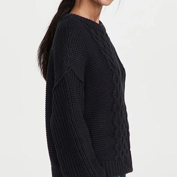 Free People Dream Cable Crew Sweater in Black NWT Small - Picture 4 of 14